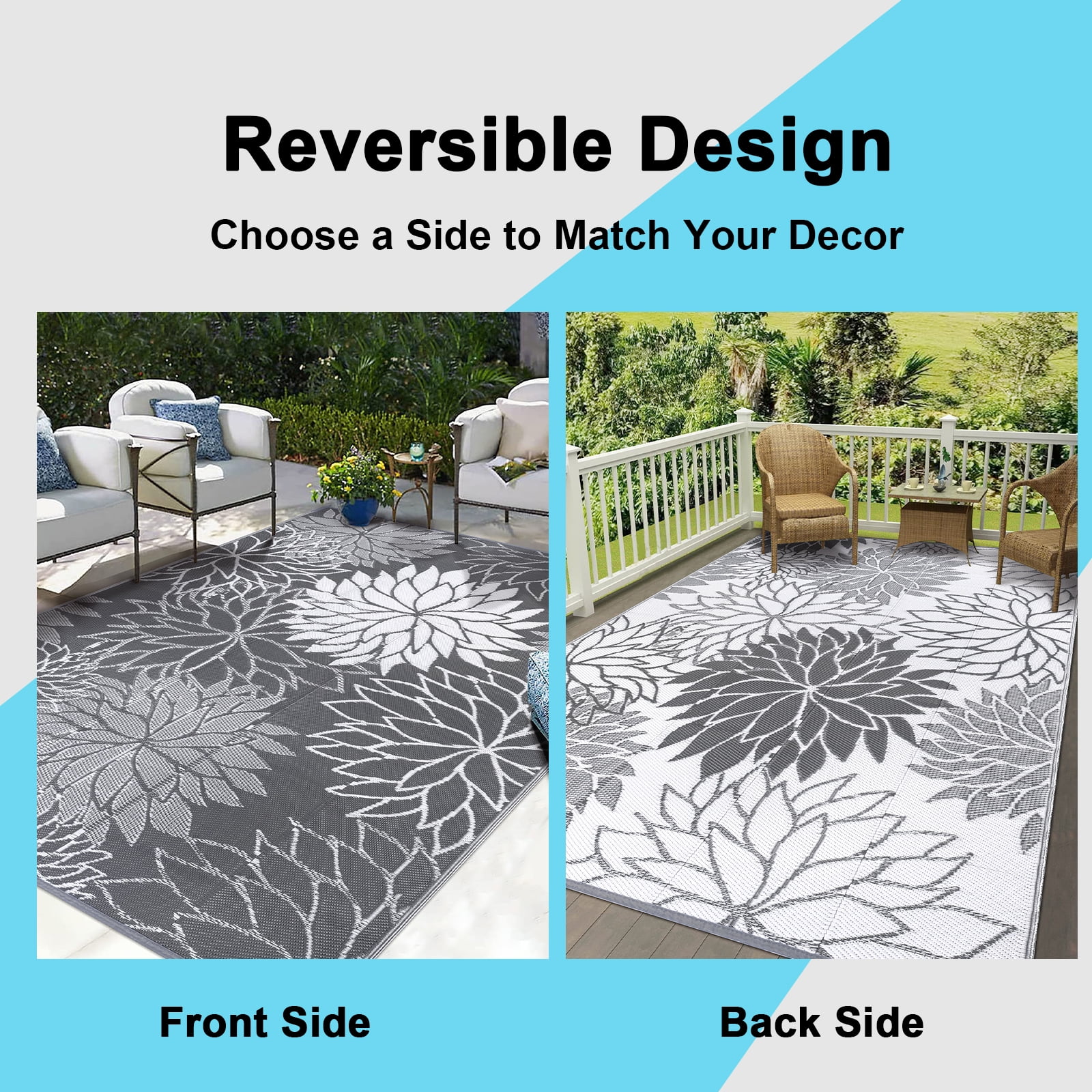 Ileading Outdoor Rugs for Patios 8'x10' Waterproof Patio Mat Plastic Straw Rug Reversible RV Camping Tent Rug Outside Area Rug for RV, Patios,Deck, Beach,Balcony, Camping