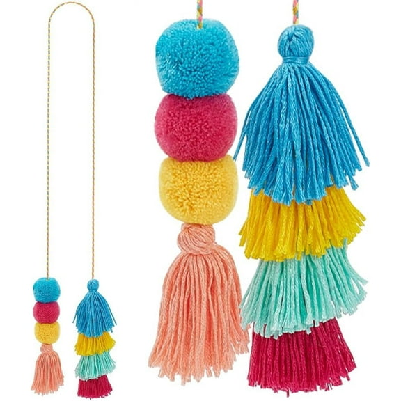 2Pcs Colorful Pom Pom Tassel Boho Bag Charm Polyester Tassel Pendant Decoration for Handbags Decorations (240mm) 2pcs