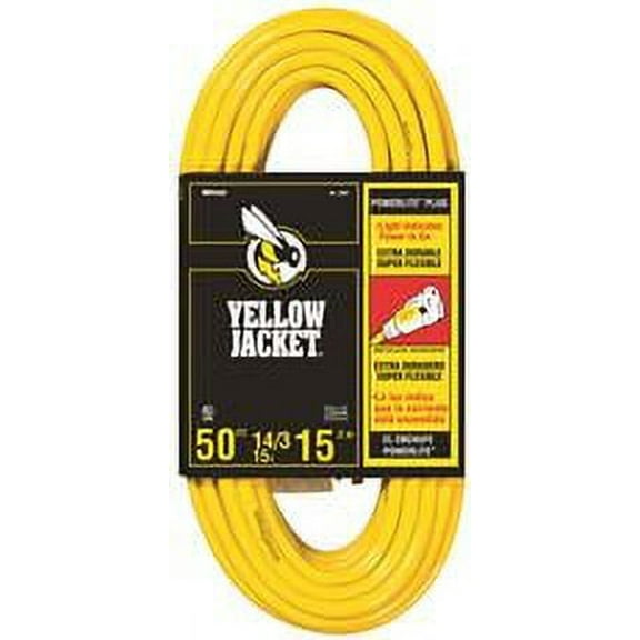 Yellow Jacket 2887 14/3 Heavy-Duty 15-Amp Premium SJTW Contractor Extension Cord with Lighted End, 50-Feet