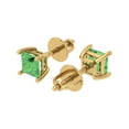thumbnail image 2 of 14K Solid Gold Screw Back Stud Earrings for Women | 1 cttw Princess Cut Simulated Green Diamond | Yellow Gold, 2 of 5