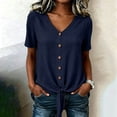 thumbnail image 6 of Lindreshi Cotton Linen Tops for Women Summer V Neck Short Sleeve Button Up Shirt With Front Placket and Lace Up Top, 6 of 8