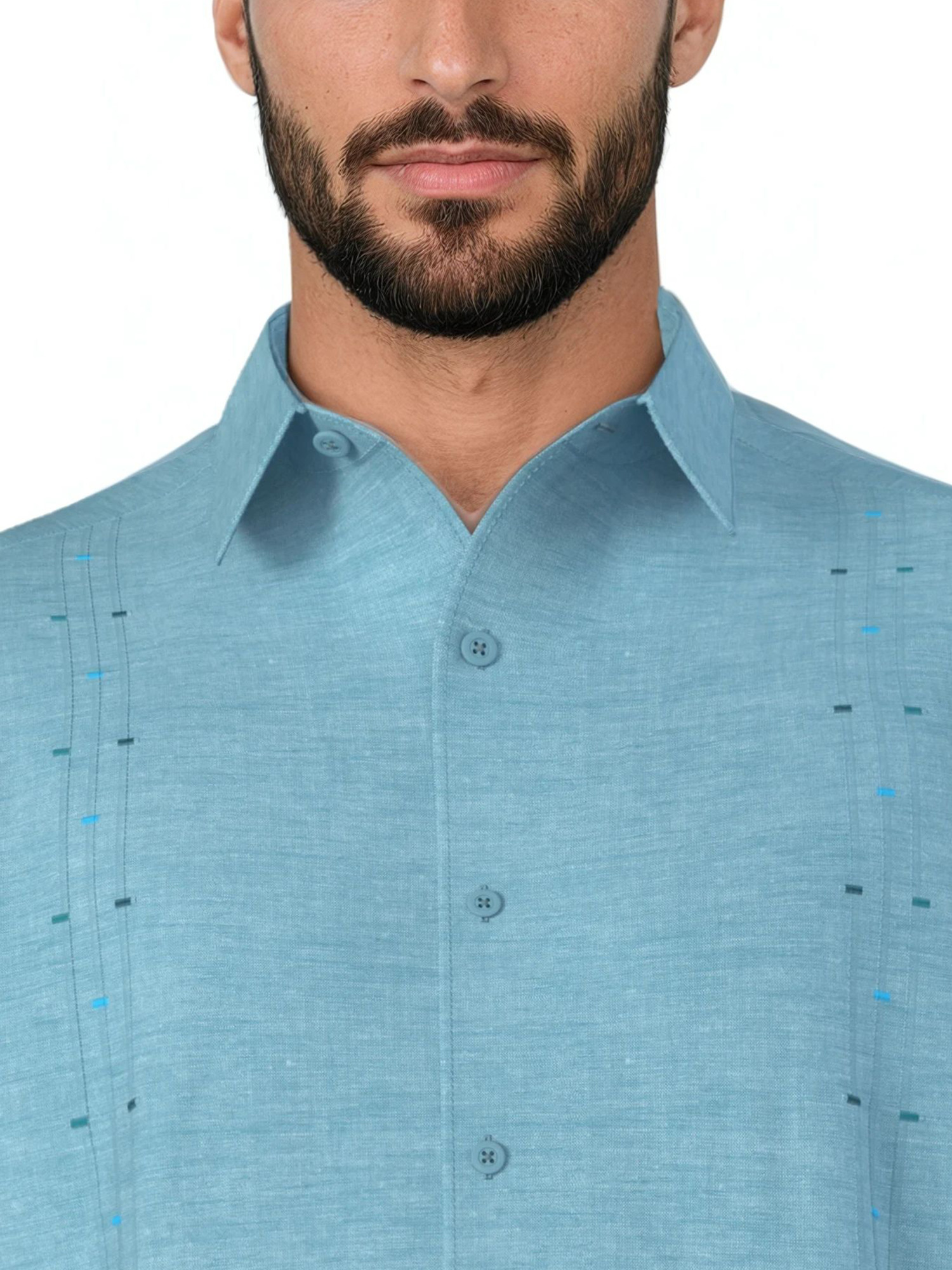 Havanera Men's and Big Men's Tucks and Embroidered Panels Short Sleeve Cotton Linen Button-Down Shirt with Pockets, Sizes S-5XL