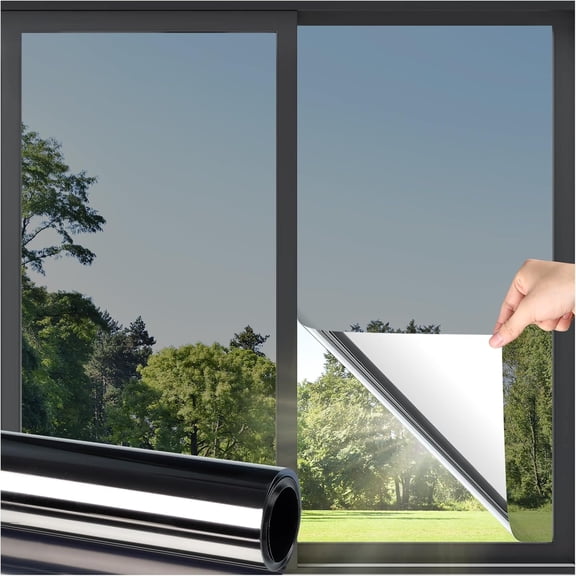 One Way Window Privacy Film Topboutique Heat Reflective Window Film Mirror Sun Reflective Window Tint Film Heat Control Anti UV Glass Tinting Static Cling for Home (Black-Silver,17.7 x 78.7 inch)