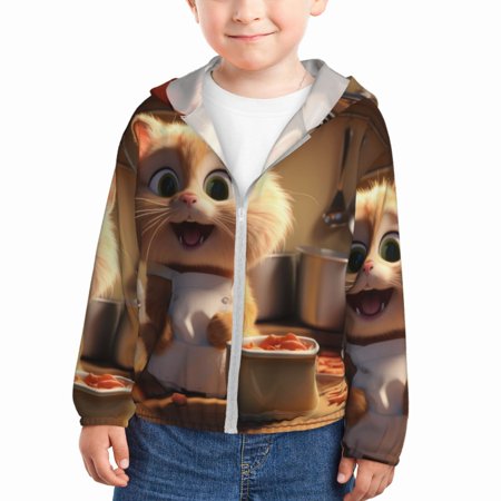 

Lukts Cartoon Cooking Cat Print Children s Long-Sleeved Sun Protection Clothing Hooded Sweatshirts for Boys and Girls Outdoor Sports-3 Years