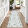 thumbnail image 6 of Washable Oushak 2x8 Bathroom Runner Rug - Vintage Turkish Floral 8ft Long Low Pile Non Slip Runners for Kitchen, Hallway - Cream Blue and Green, 6 of 7