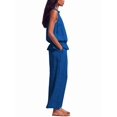 thumbnail image 3 of Women's Linen 2 Piece Outfits Sleeveless Ruffle Top Wide Leg Pants Summer Loungewear Beach Sets Blue M, 3 of 8