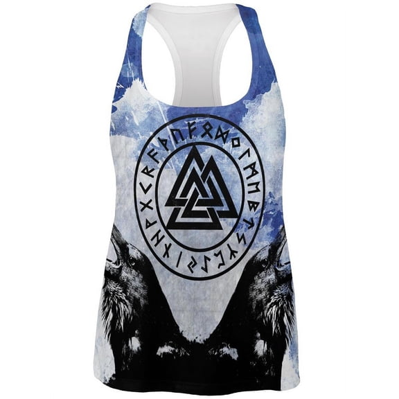 Huginn and Muninn Odin's Ravens Blue Splatter All Over Womens Work Out Tank Top Multi MD