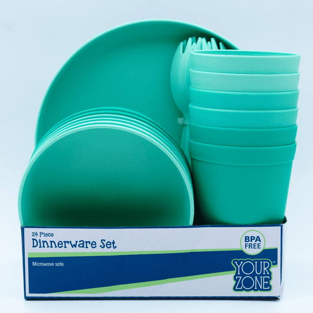 Your Zone 24 Piece Plastic Dinnerware Set for Kids with 6 each Bowls