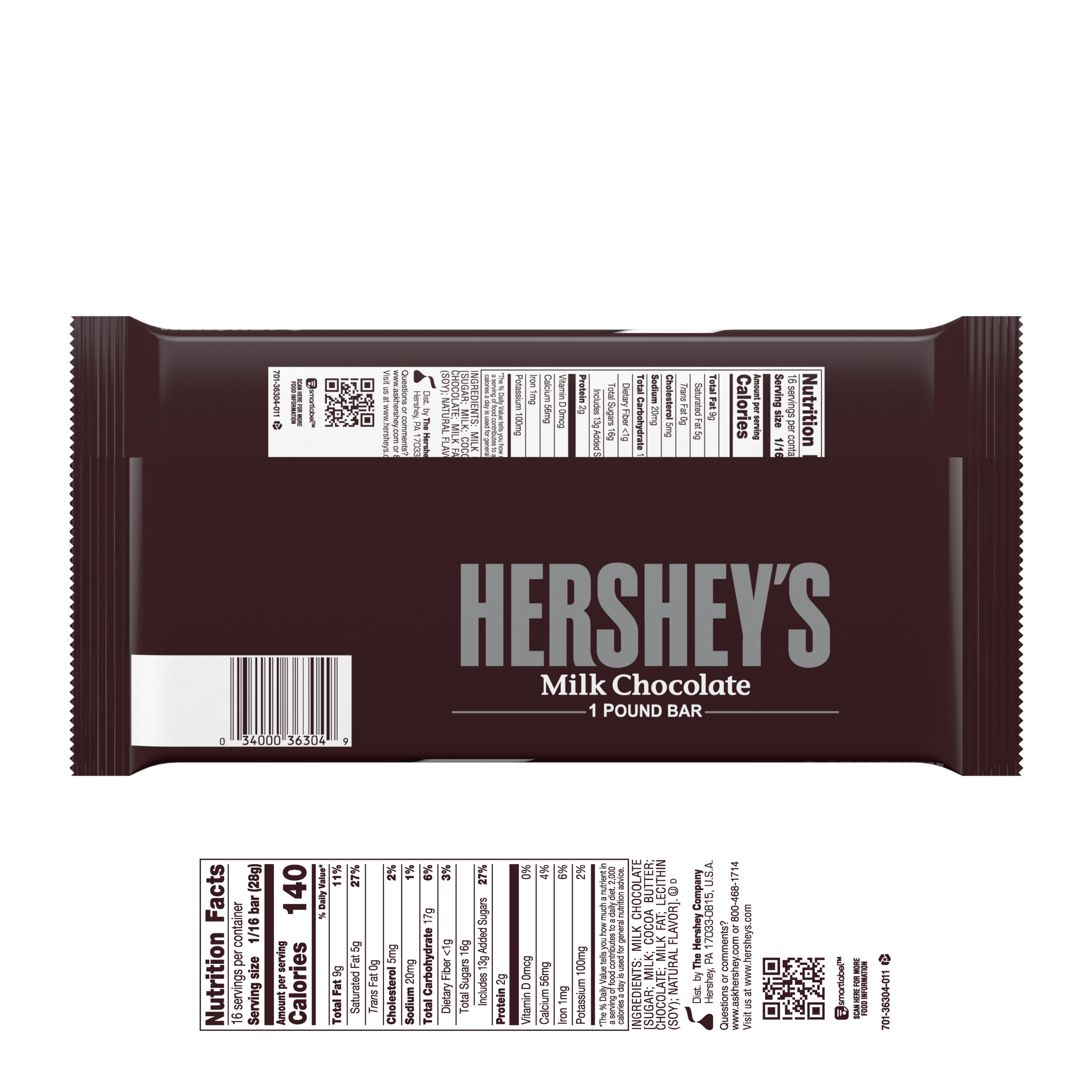 HERSHEY'S Milk Chocolate Candy Bar 1 Lb 