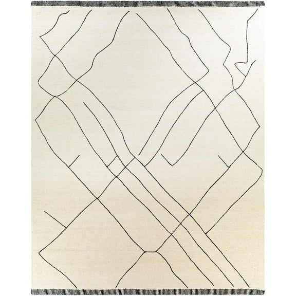 Hauteloom Alaca Wool Living Room, Bedroom Area Rug - Bohemian, Transitional - Cream, Black - 5' x 7'6"