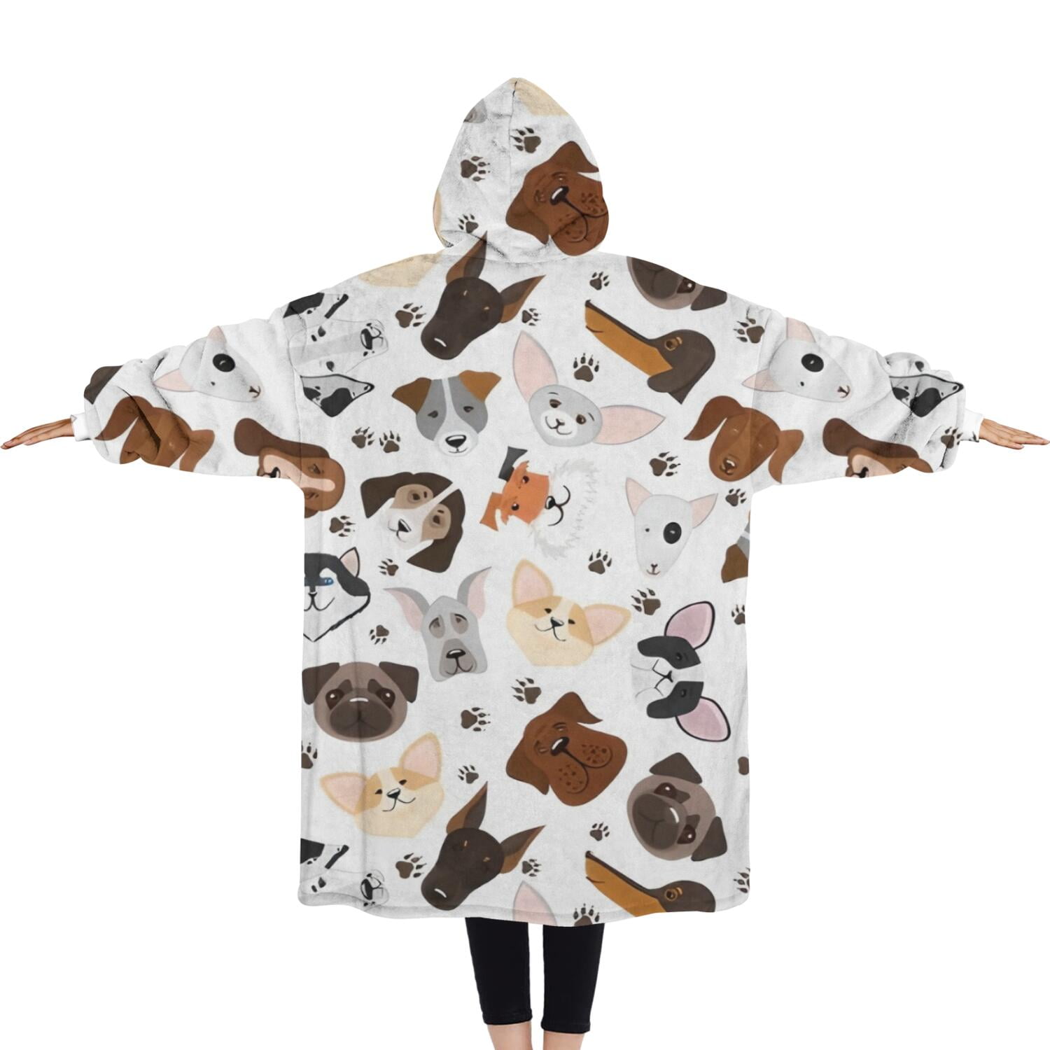 Oversized Wearable Blanket Hoodie,Dachshund Dog Boston Terrier Dog Sherpa Blanket Hoodie with Super Pockets,Super Warm Fuzzy Pullover for Women & Men