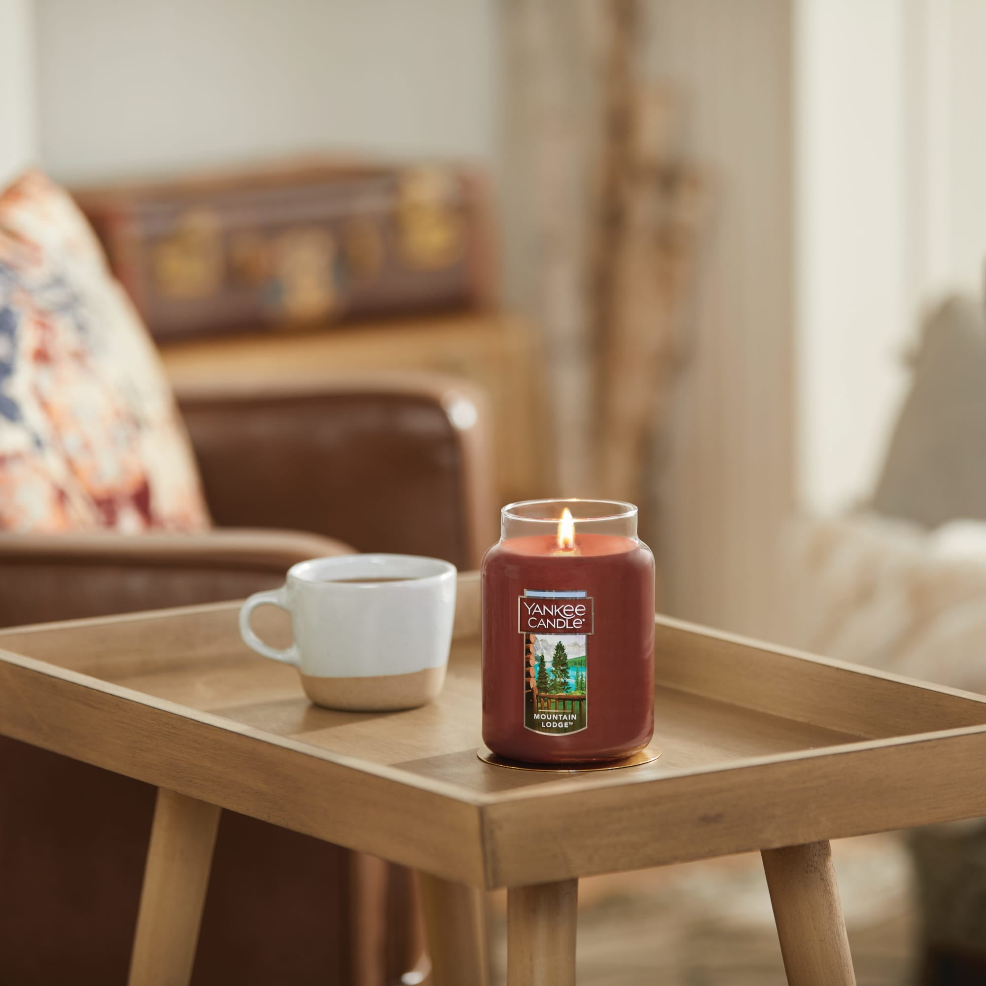 Yankee Candle Mountain Lodge Scented Classic 22oz Large Jar Single Wick Aromatherapy Candle Over 110 Hours of Burn Time Apothecary Jar Fall Scented for Home