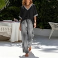thumbnail image 4 of Pounoo Women's Two Piece Set V Neck Short Sleeve Top and Striped Wide Leg Pants Casual Bohemian Resort Lightweight Airy Comfortable Outfits Gift, 4 of 7