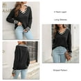 thumbnail image 5 of Women's V-Neck Lapel Sweater with Striped Pattern, Long Sleeves, Perfect for Fall/Winter in Black, Size L Knitted Top, 5 of 6