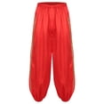 thumbnail image 5 of iiniim Women's Belly Dance Pants High Waist Gold Trim Bloomers Arabian Costume Lantern Pants Red S, 5 of 7