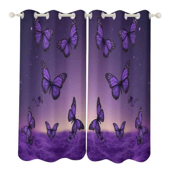 Dreamy Purple Butterfly Pattern (64)-1 Blackout Curtains Window Drapes Room Darkening Thermal Insulated Grommets Curtains, for Living, Dining, Bedroom,2 Panels