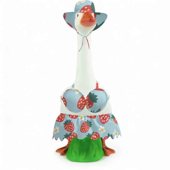 Strawberry & Daisy pattern for 23 Inch Porch Goose Outfits, Hawaiian Summer Bikini with Hat for Goose Statue, Outdoor Patio Yard Lawn Garden Decor (excluding statues)