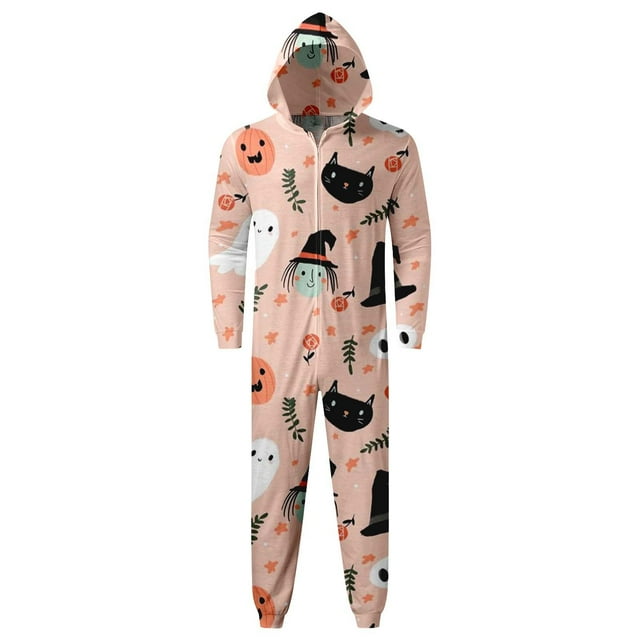 KHONTS , Pyjama d'Halloween Familial Assorti pour Couples, Combinaison à Capuchon, Costume, Justaucorps Graphique Amusant, Grenouillères, Fête, Rose4 m