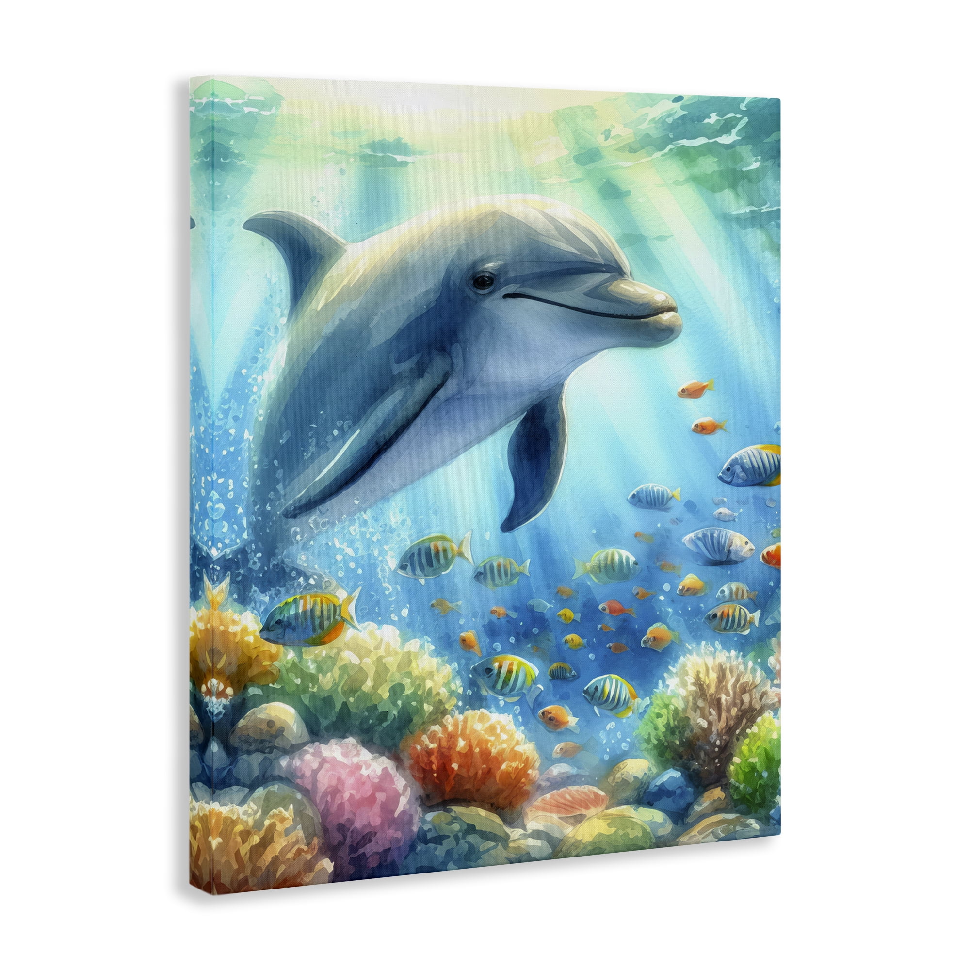 Stupell Industries Majestic Dolphin Underwater Nautical & Beach Painting Wrapped Canvas Art Print Wall Art, 30 x 40