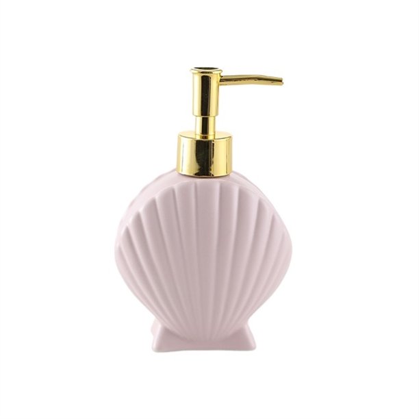 Dispensador de jabón de baño de cerámica de 280 ml con cabezal de bomba plateado Dispensador de jabón en forma de concha Dispensador de jabón líquido for encimera de baño
