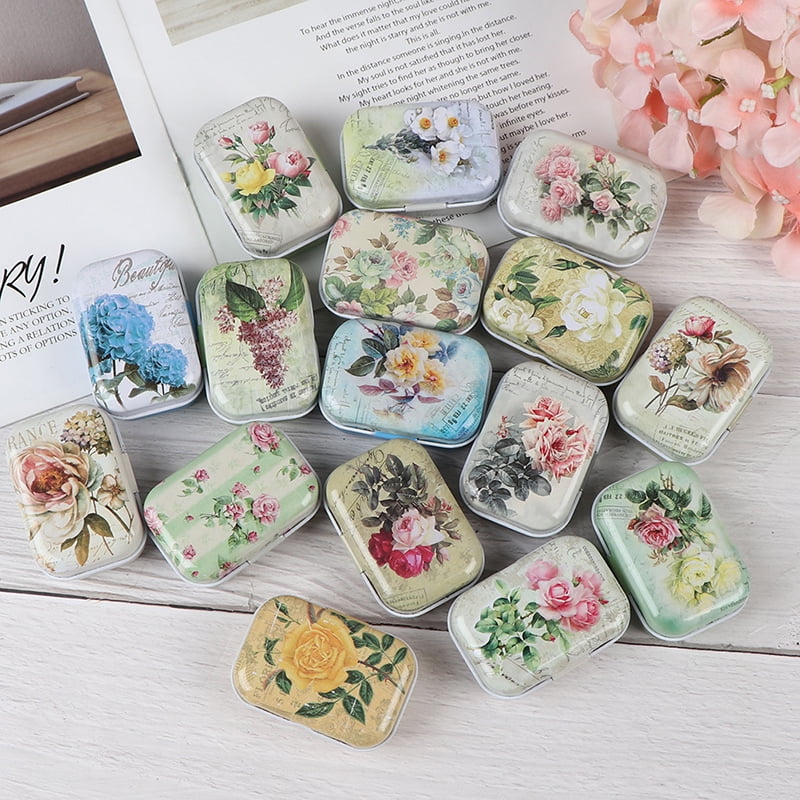 Details about   Mini flower tin trinket jewelry coin box tinplate storage case  M 