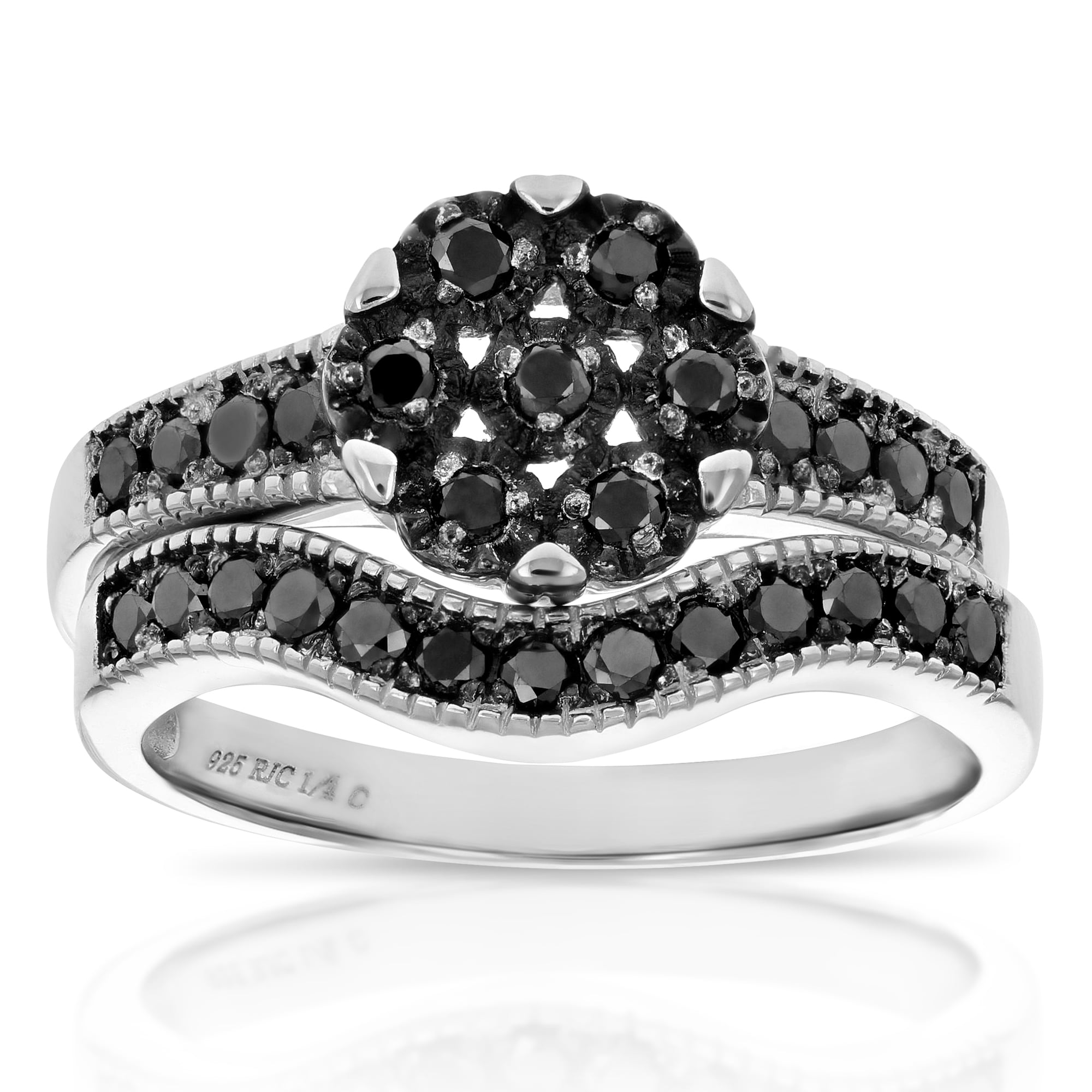 1/5 cttw Black Diamond Ring Wedding Band .925 Sterling Silver 20 Stones 
