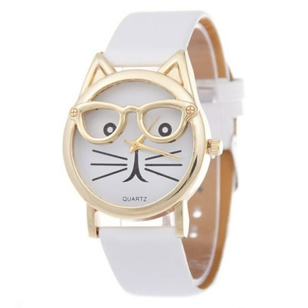 - Cool Kitty Cat with Glasses White Band Cat Lovers Novelty Wa-214-W