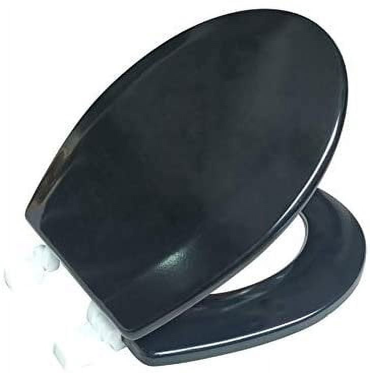 J&V Textiles Round Wooden Toilet Seat With Beveled Edge Black