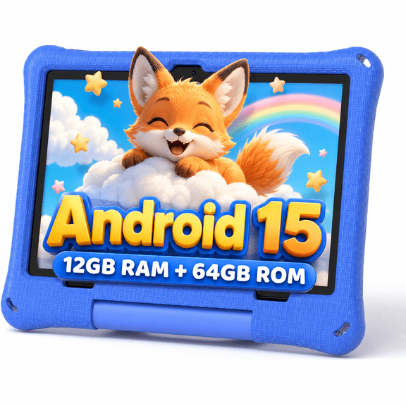 Callsky 10.1-Inch Kids Tablet, Android 15, ABCmouse Authorized Learning App, 12GB 64GB, Google Kids Space, Parental Controls, 8-Hour Battery, Blue