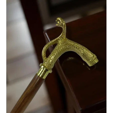 Global Antiques Victorian Men & Women Wooden Walking Stick with Brass Snake Handle Cane, Size 38'', Gold