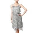 thumbnail image 2 of IBTOM CASTLE Women's Flapper Dress 1920s Sequin Tassel Latin Party Cocktail Dress Ballroom Dance Costume Vintage Fringe Dress XL Gray, 2 of 8
