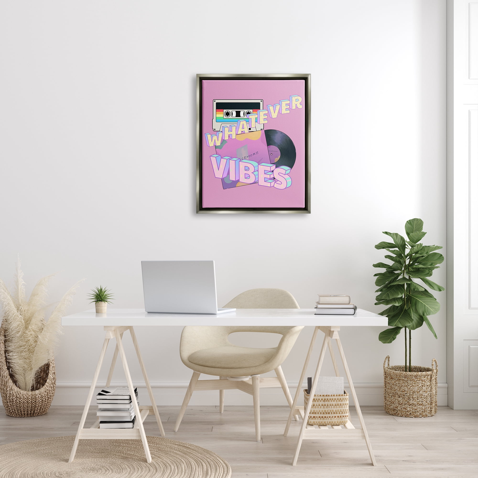 Stupell Industries Whatever Vibes Retro Cassette Religious Painting Gray Floater Framed Art Print Wall Art