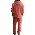 thumbnail image 6 of Men's 2 Piece Outfits Textured Button Long Sleeve Shirt Drawstring Waist Loose Pants Set Tracksuits Vacation Outfit Wine S, 6 of 6