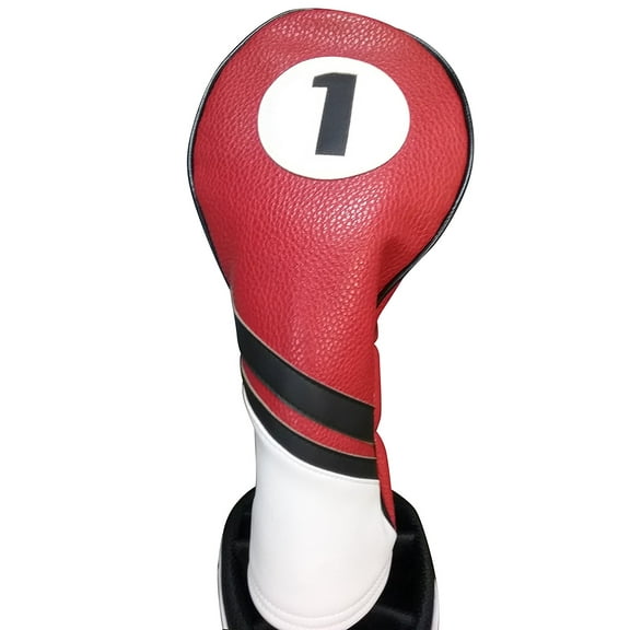 Majek Retro Golf Headcover Red Black and White Vintage Leather Style 1 Driver Head Cover Fits 460cc Drivers