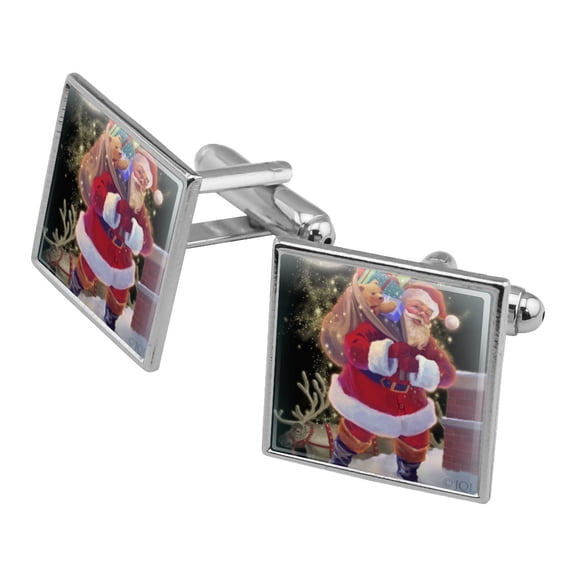 Christmas Holiday Santa Chimney Magic Square Cufflink Set - Silver or Gold