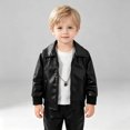 thumbnail image 2 of Toddler Baby Boys Faux Leather Jacket Long Sleeve Zip Up Soft Warm Cozy Windproof Classic Moto Outerwear 12-18 Months, 2 of 9