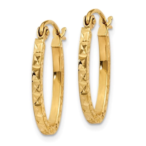 DewberryDiamonds 14K Yellow Gold Diamond Cut Oval Hollow Hoop Earrings (Weight : 1.02g, Length : 18mm, Width : 13mm)
