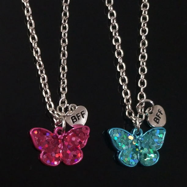 HEQU9117 1 Pair Bff Best Friends Butterfly Pendant Necklace Jewelry