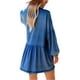 thumbnail image 3 of VISgogo Vestido de mezclilla para mujer, color liso, cuello vuelto, manga larga, botón frontal, vestido estilo camisa suelta con bolsillos VISgogo moda, 3 of 4