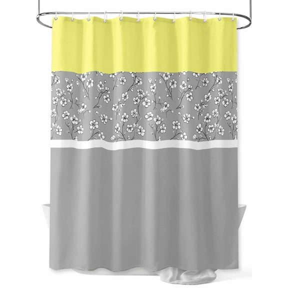 Boanket Polyester Fabric Grey Yellow Flowers Shower Curtain, Classic Botanical Art Elegant Waterproof Bathtub Curtain Bathroom Decor Set with Hooks 60 x 72 Inches,