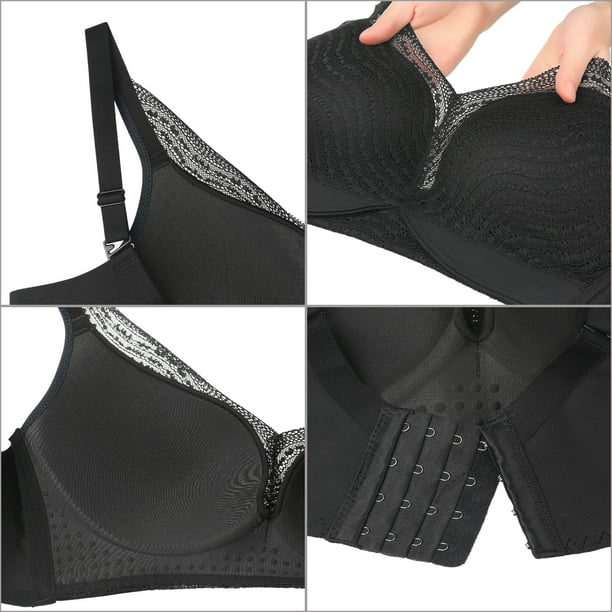 Agnes Orinda Women's Plus Size Bras Lace Lightweight Push Up Wirefree  Everyday Bra Black E 40 