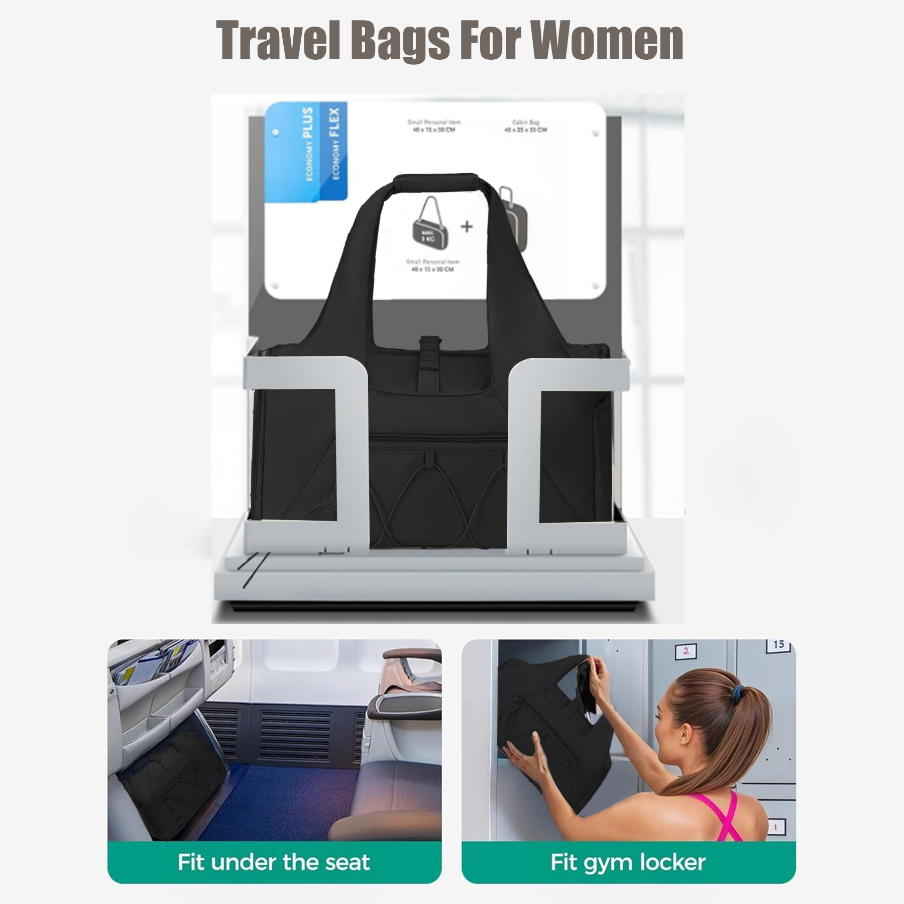 stillithou Waterproof Gym Bag Women Men, Foldable Sports Duffle Bag with Water Bottle Carrier Bag, Lightweight Travel Duffle Bag with Shoe Compartment for Gym, Yoga, Travel, Black