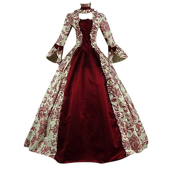 Halloween Costumes For Women, Renaissance Dress Women Court Square Collar Princess Medieval Costume Flare Sleeve Masquerade Dress Cosplay Ball Gown Steam Punk Fashion Women