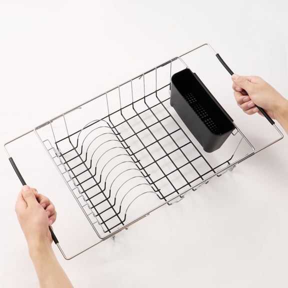 Expandable 2-Piece Over the Sink Space Saving Dish Drying Rack with Utensil Holder, Black