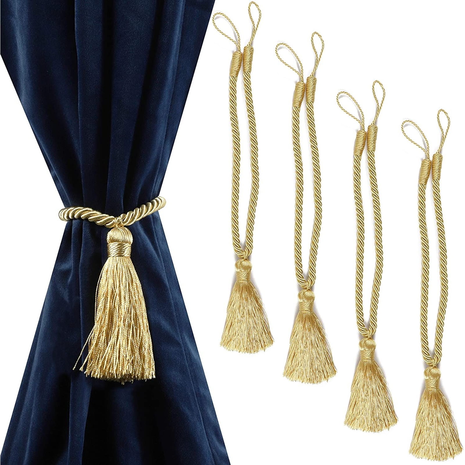 4 X SELF ADHESIVE Gold Curtain Tie Back Hooks Stick On Tassel/Rope/Cord Holder 