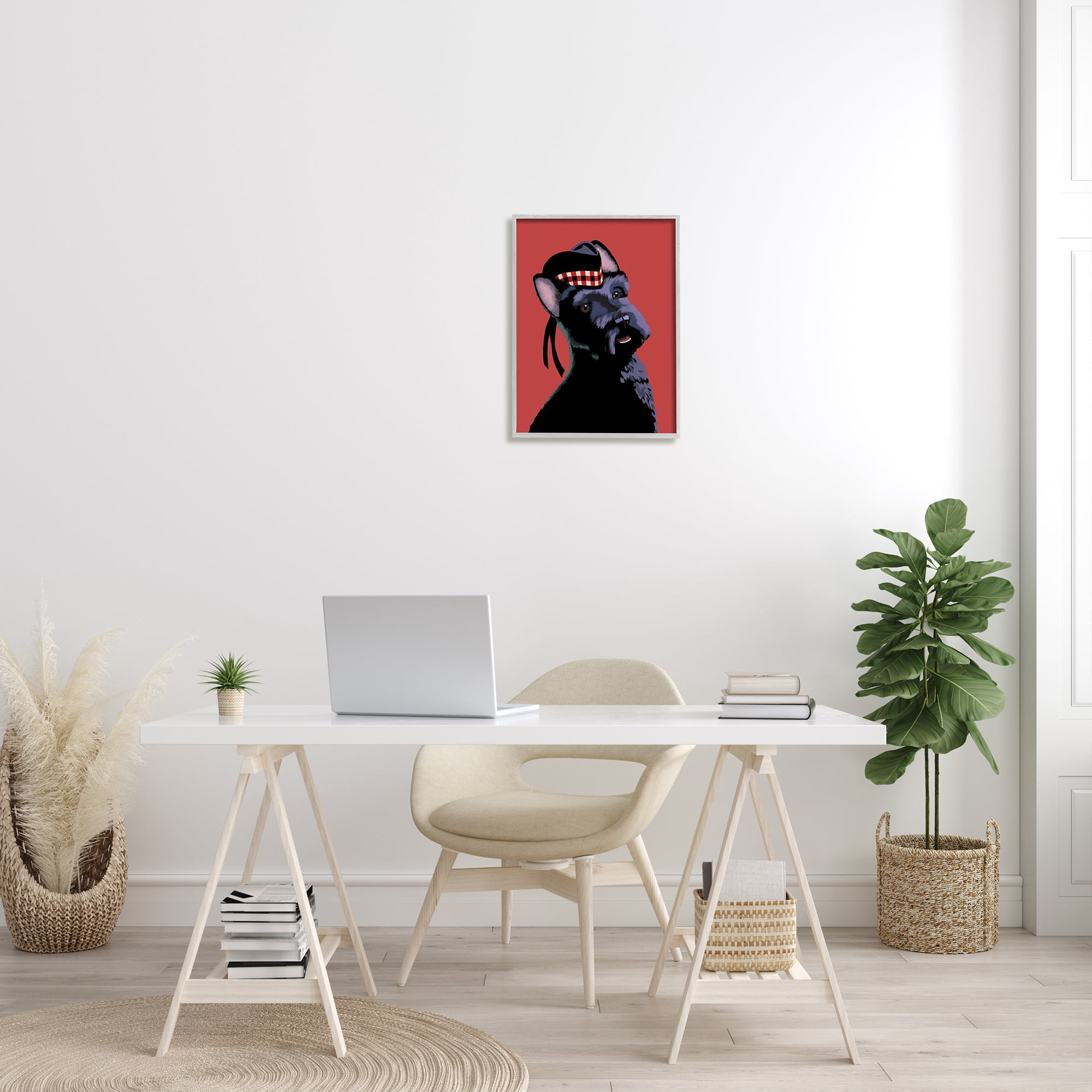 Stupell Industries Smiling Scottish Terrier in Red Plaid Hat, 16 x 20, Designed by Sally Springer Griffith