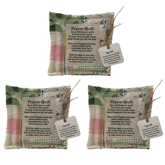 3PCS Mini Prayer Quilt with Cross Inside, Vintage Pocket Scripture Prayer Quilt Squares Sympathy Christian Gifts for Women Pastor Appreciation Christmas Holiday Favors