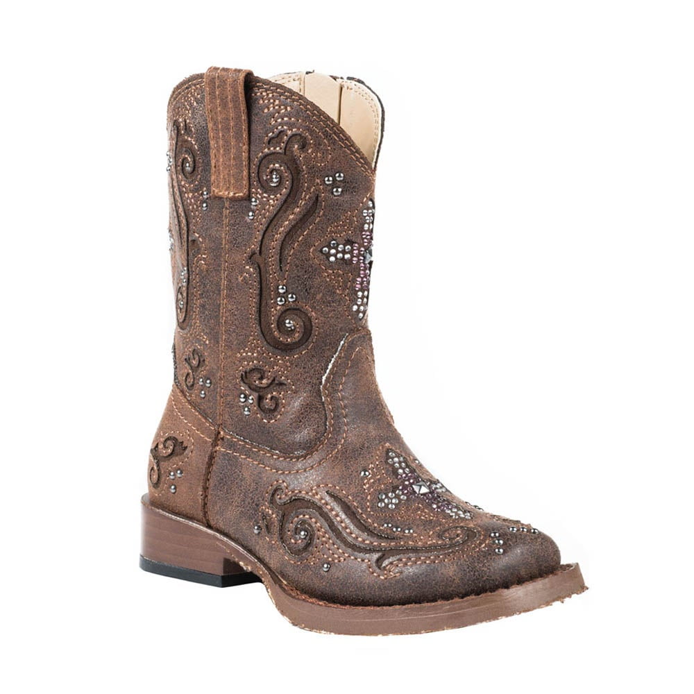 Details about   Roper Hearts Square Toe Cowgirl Boot Brown 1 M US Little Toddler/Little Kid