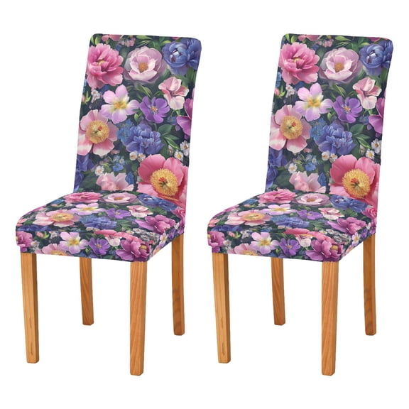 Yayeee 2 Pack Dining Chair Covers Stretch Parson Chairs Slipcovers Seat Protector, Soft Pinks Flowers