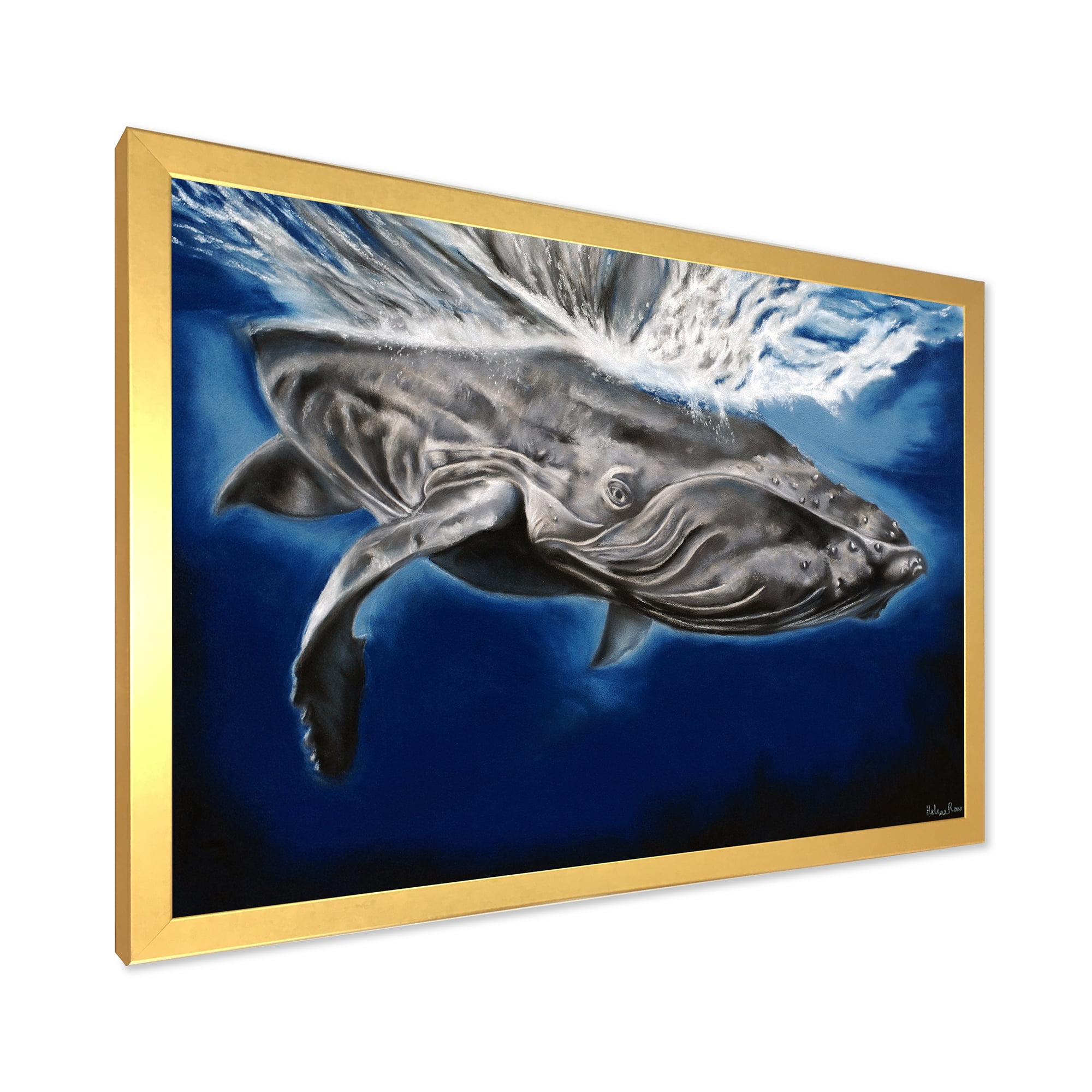 Designart 'Close Up Portrait Of A Humpback Whale' Nautical & Coastal Framed Art Print